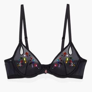 NWT Savage Fenty Carnival Unlined Tricot Plunge Bra Jeweled Black